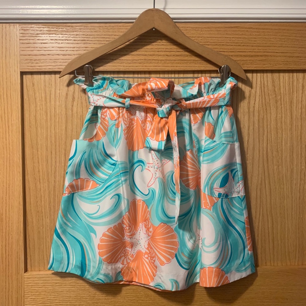 Lilly pulitzer silk skirt pockets belt s starfish